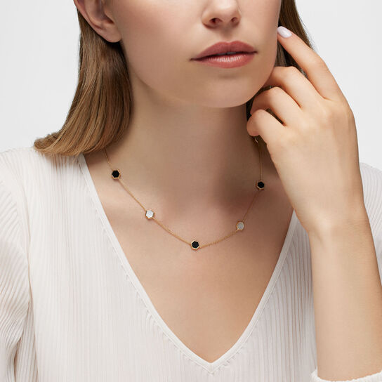 Birks Bee Chic Mother-of-Pearl and Onyx Necklace 450018616159 on Model image number 1